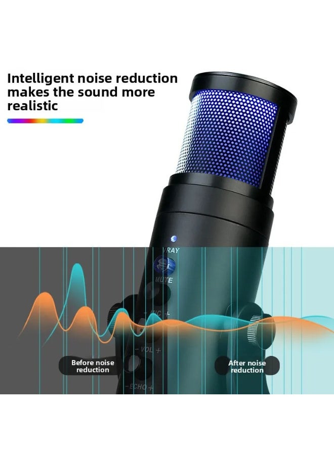 ميكروفون مكثف احترافي ZFSZ MU900 RGB - ميكروفون مكتبي يعمل عبر USB مزود بإضاءة قوس قزح سفلية، وميزة كتم الصوت بضغطة زر واحدة، والتحكم في الصدى ومستوى الصوت، مخصص للألعاب والتسجيل في الاستوديو والبودكاست (التوصيل والتشغيل) - Image 3