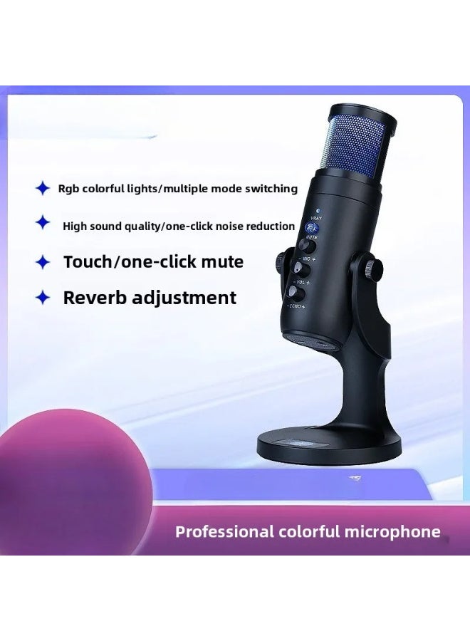 ميكروفون مكثف احترافي ZFSZ MU900 RGB - ميكروفون مكتبي يعمل عبر USB مزود بإضاءة قوس قزح سفلية، وميزة كتم الصوت بضغطة زر واحدة، والتحكم في الصدى ومستوى الصوت، مخصص للألعاب والتسجيل في الاستوديو والبودكاست (التوصيل والتشغيل) - Image 2