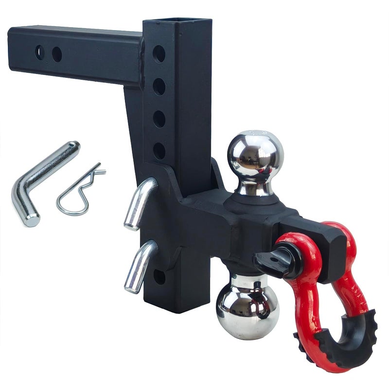 REDTEE Adjustable Trailer Hitch with 2 inch Receiver, 7 inch Drop/Rise Tow Hitch with D Ring Shackle for Trucks, 2 & 2-5/16 Inch Dual Balls 6000 lbs/10000 lbs, Matte Black and Chromed Balls - Image 1