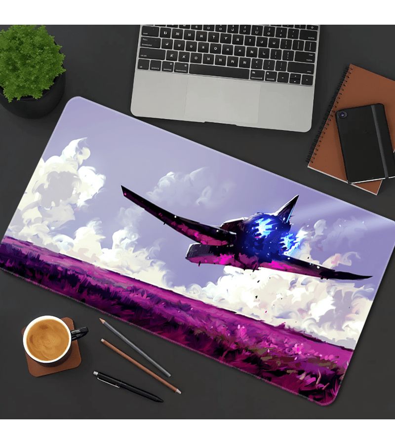 Purple Plants Clouds Spaceship Mouse Pad Anime Tail Flames Sky Sci Fi Style Gaming Mouse Pad XXL Large 31x16 Inch Rubber Stitched Edges Keyboard Pad Desk Decor For Office Home Gift - Image 2