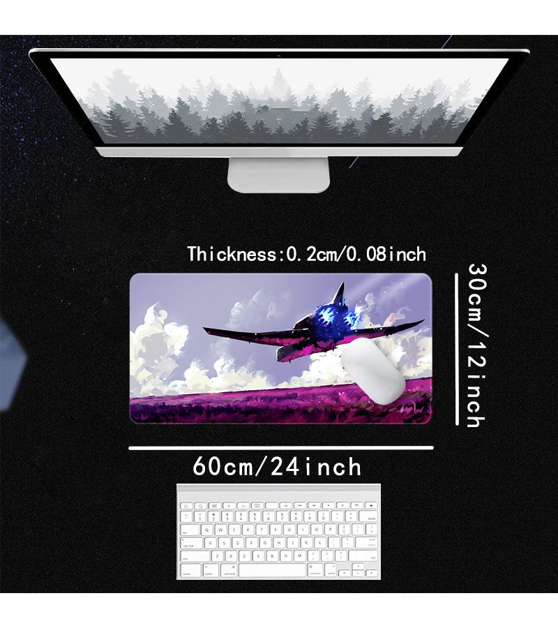 Purple Plants Clouds Spaceship Mouse Pad Anime Tail Flames Sky Sci Fi Style Gaming Mouse Pad XXL Large 31x16 Inch Rubber Stitched Edges Keyboard Pad Desk Decor For Office Home Gift - Image 3