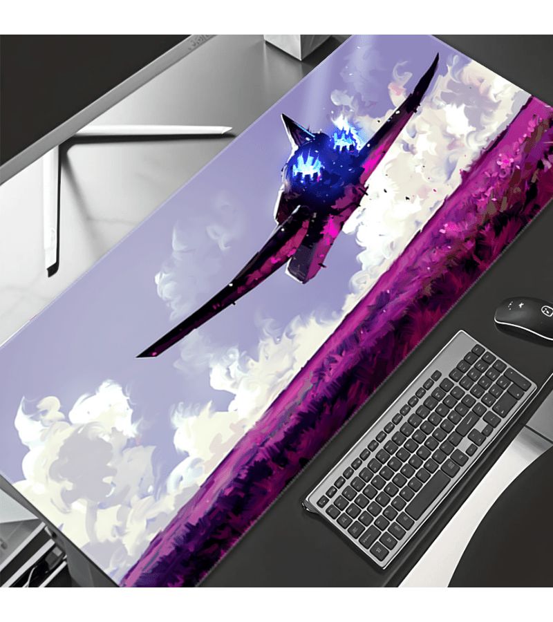 Purple Plants Clouds Spaceship Mouse Pad Anime Tail Flames Sky Sci Fi Style Gaming Mouse Pad XXL Large 31x16 Inch Rubber Stitched Edges Keyboard Pad Desk Decor For Office Home Gift - Image 1