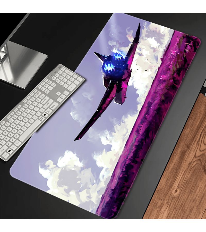 Purple Plants Clouds Spaceship Mouse Pad Anime Tail Flames Sky Sci Fi Style Gaming Mouse Pad XXL Large 31x16 Inch Rubber Stitched Edges Keyboard Pad Desk Decor For Office Home Gift - Image 4