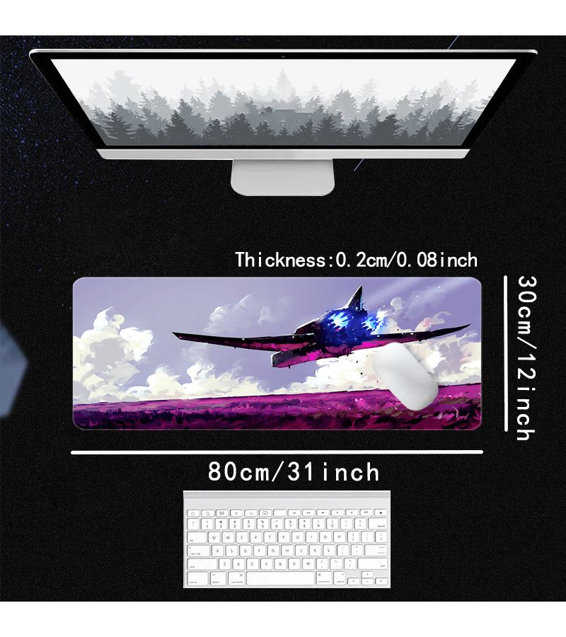 Purple Plants Clouds Spaceship Mouse Pad Anime Tail Flames Sky Sci Fi Style Gaming Mouse Pad XXL Large 31x16 Inch Rubber Stitched Edges Keyboard Pad Desk Decor For Office Home Gift - Image 5