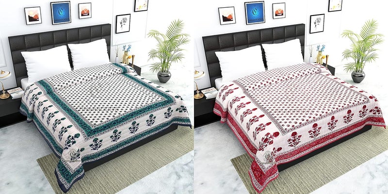 LILFLY 400 TC Jaipuri Light Weight Pure Cotton Traditional Rajasthani Print Single Bed QuiltRazaiRajai Multicolor Butti Print Single Bed Set of 2 - Image 4