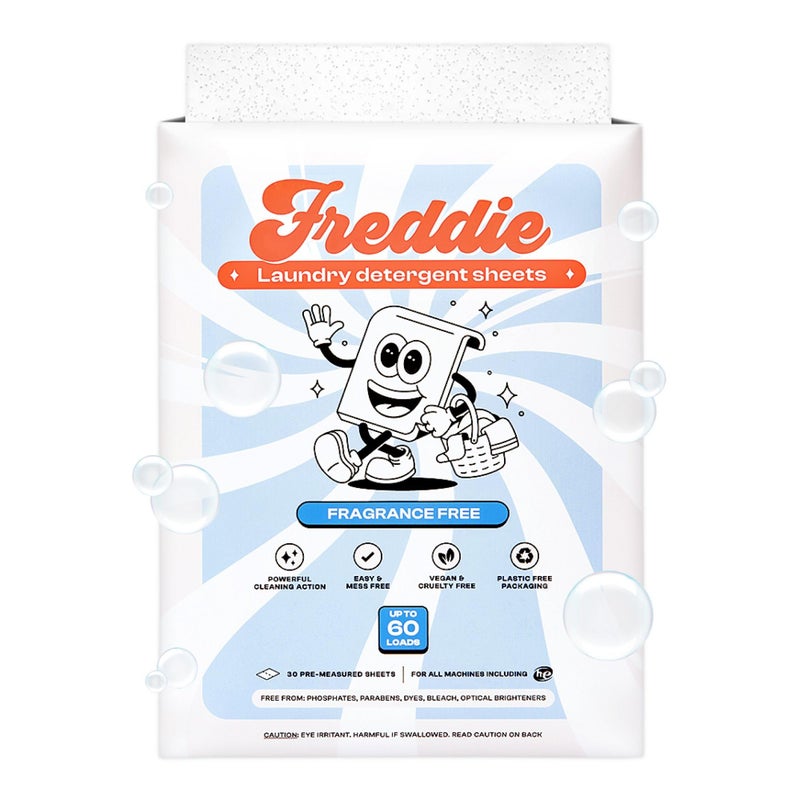Freddie Low-Waste Laundry Detergent Sheets - Jug Free Format - Pre-Measured Strips - 60 Loads - Unscented for Sensitive Skin - Image 1