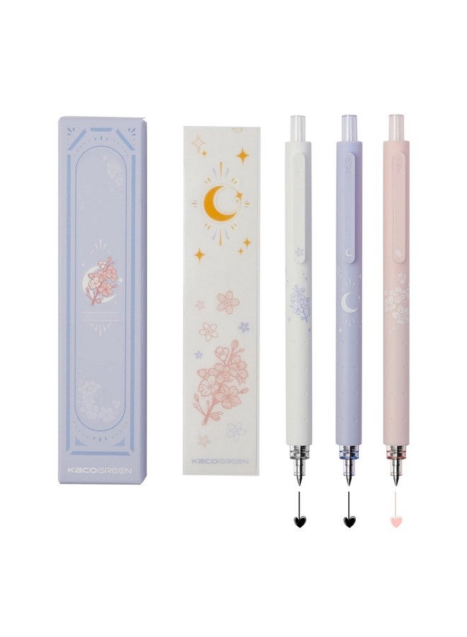 Kaco Gel Pens Cute Stationery 3 Pieces 0.5Mm Fine Point, Quick Drying Pens For Journaling Aesthetic Office Supplies, 2 Black Ink And 1 Coral Ink - Image 1