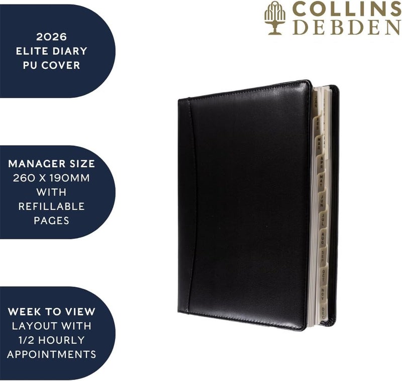 Collins - Elite - Manager 2026 12 Month Calendar Year Planner, Week-To-View with Appointments Diary - Black (1190V.99-26) - Image 4