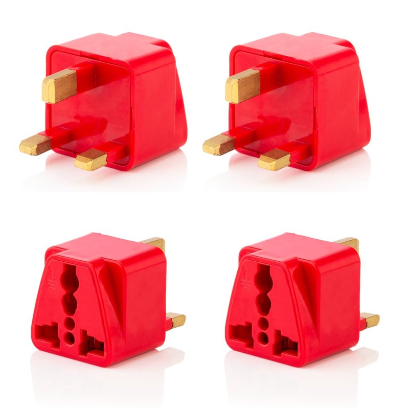 HI PLASST PINS N PLUGS HiPlasst India to UK Adapter TypeG Plug 4pcs Pack UK Travel Converter for Indian Plugs for use in Dubai Singapore Hong Kong Maldives Compact Durable Red - Image 1