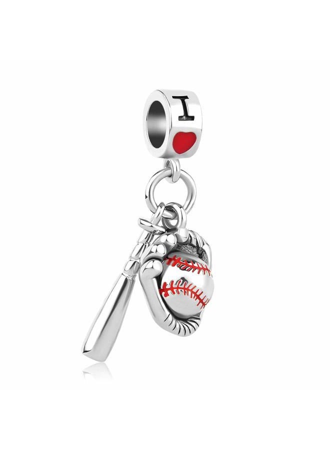 ZakiaHo I Love Baseball Softball Bat Glove Sports Lover Charms for Bracelets Red Heart Dangle Charm Bead Compatible with Pandora Charms Bracelets - Image 1