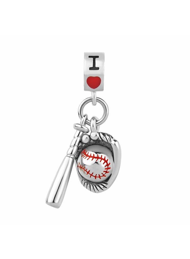 ZakiaHo I Love Baseball Softball Bat Glove Sports Lover Charms for Bracelets Red Heart Dangle Charm Bead Compatible with Pandora Charms Bracelets - Image 2