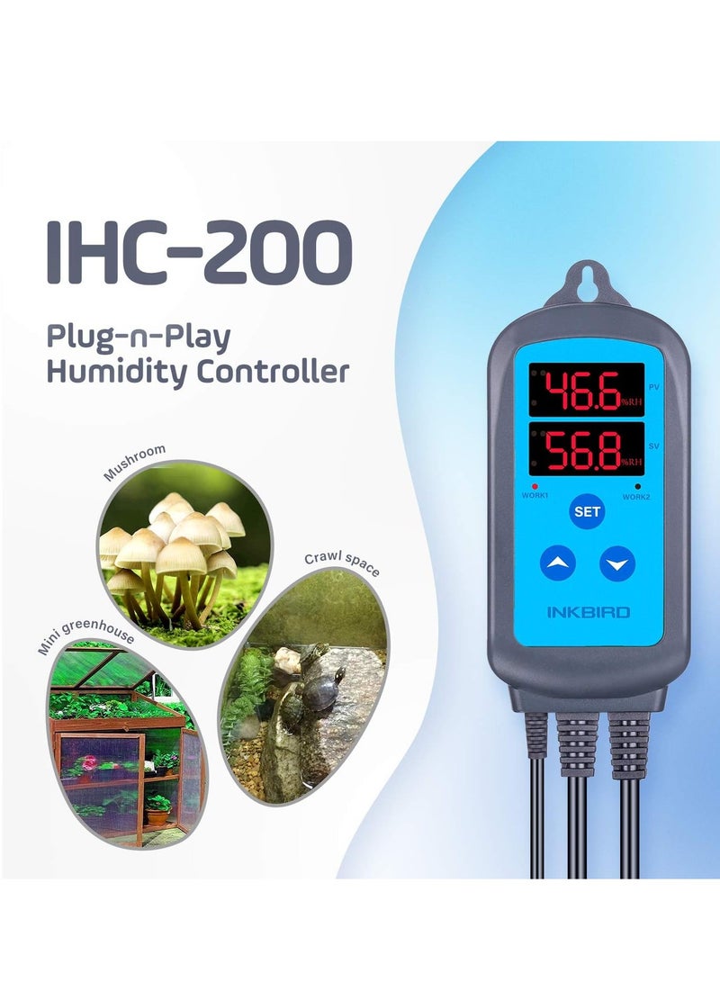 Inkbird IHC-200 Dual Relays Digital Humidity Controller RH Humidistat for Hygrostat Humidifier Dehumidifier - Image 2