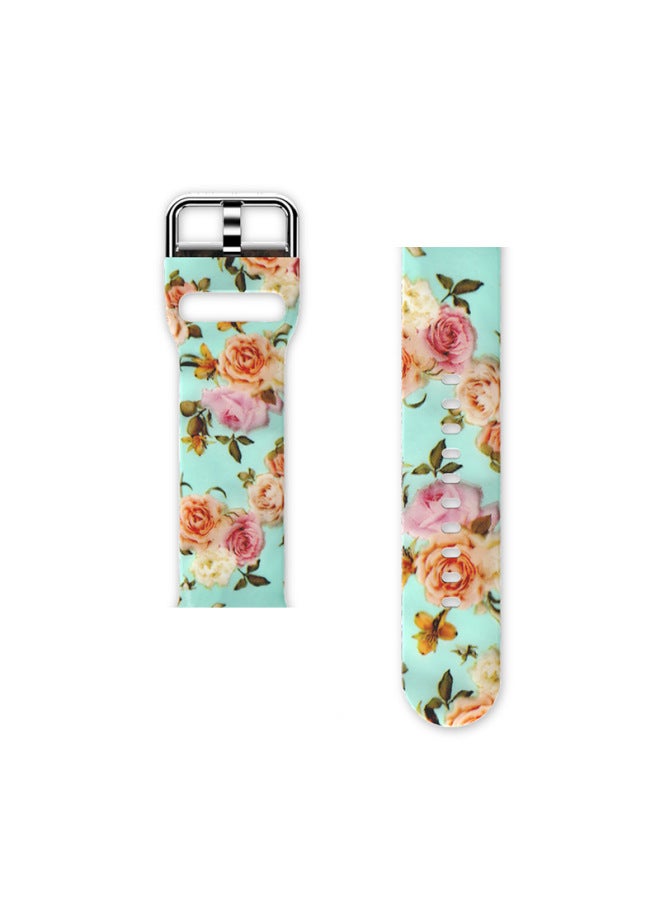 Suitable For Apple Watch Case Water Transfer Strap For Apple Watch8 Case Film Integrated Silicone Strap Set-Color:Yellow Rose-Exterior Dimension:41mm