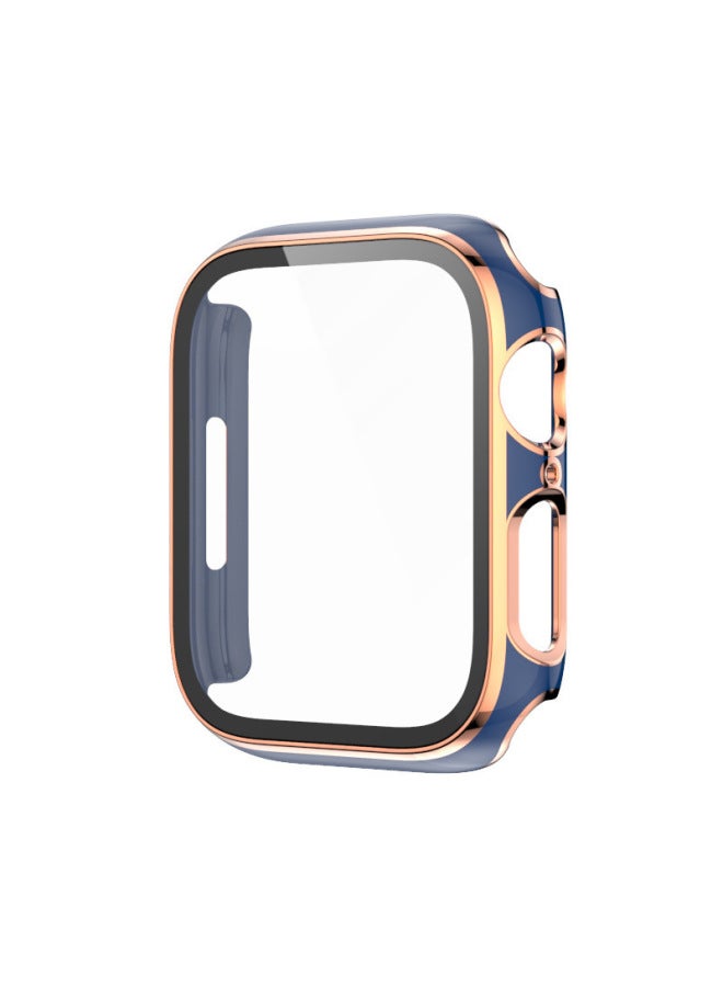 Suitable For Iphone 7 Generation Watch Protective Case For Apple Watch Se Electroplated PC Case + Tempered Film Integrated Case-Color:Blue Bottom Rose Edge-Exterior Dimension:41mm - Image 1