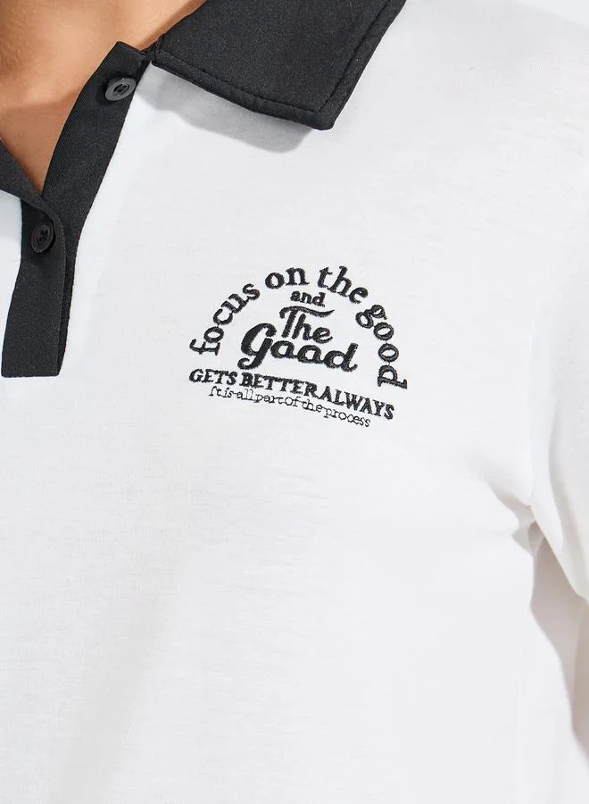 Styli Regular Fit Focus On The Good Embroidered Polo T-Shirt