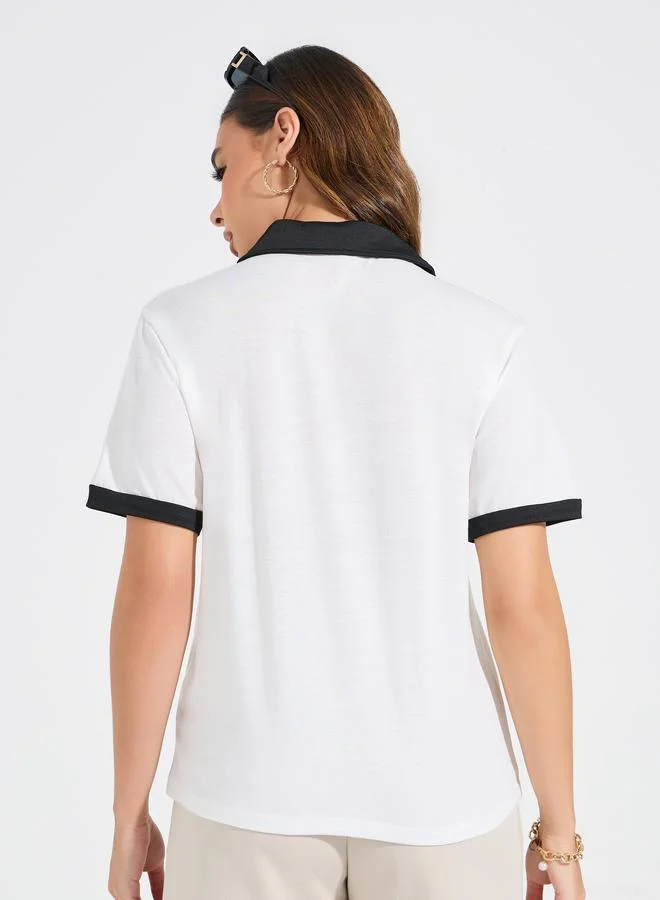 Styli Regular Fit Focus On The Good Embroidered Polo T-Shirt