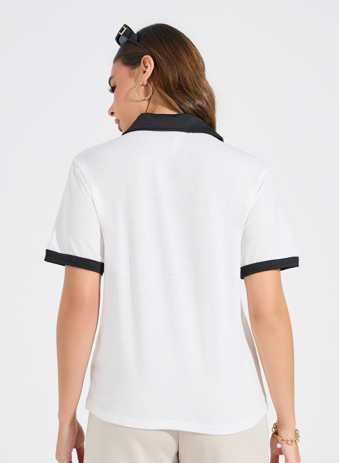 ستايلي تي شيرت بولو مطرز بياقة عادية "فوكس أون ذا جود" - Image 5