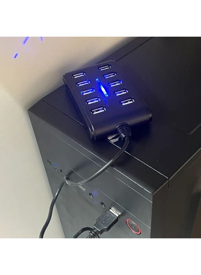 10 منفذ USB 2.0 محور مع مفاتيح تشغيل وإيقاف فردية مدمجة، تشغيل مباشر للكمبيوتر المحمول وسطح المكتب، أسود - Image 4