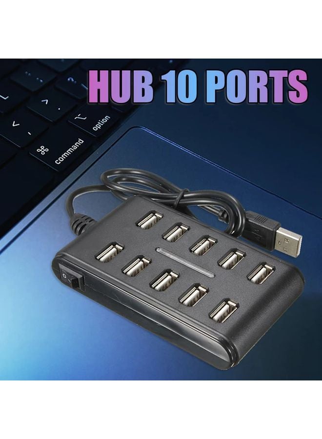 10 منفذ USB 2.0 محور مع مفاتيح تشغيل وإيقاف فردية مدمجة، تشغيل مباشر للكمبيوتر المحمول وسطح المكتب، أسود - Image 1