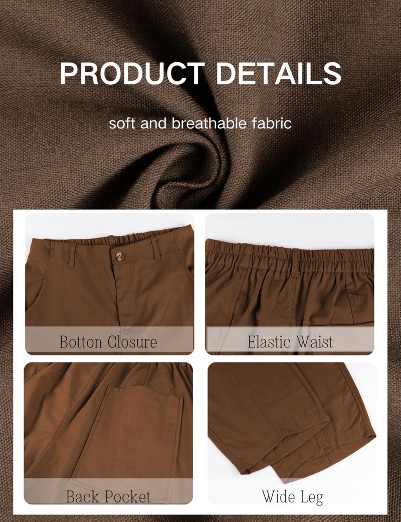 Tanming Womens Linen Pants Casual Capri Baggy Wide Leg Trousers Palazzo Pants Beach Vacation Outfits(Brown-M) - Image 4