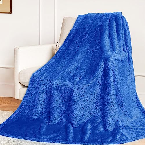 MUGD Royal Blue Throw Blanket for Couch - Soft Fleece Fuzzy Blue Blankets Women Girls Warm Blanket for Bed - Image 1