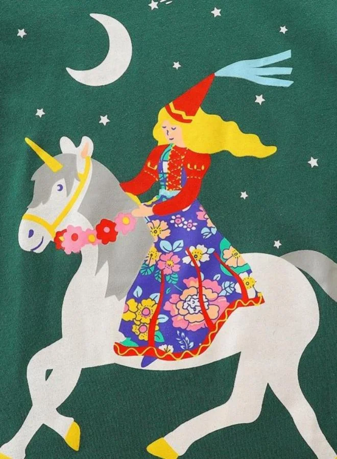 يونيكي Green Printed Long Sleeve Crew Neck T-Shirt