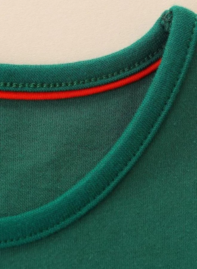 يونيكي Green Printed Long Sleeve Crew Neck T-Shirt