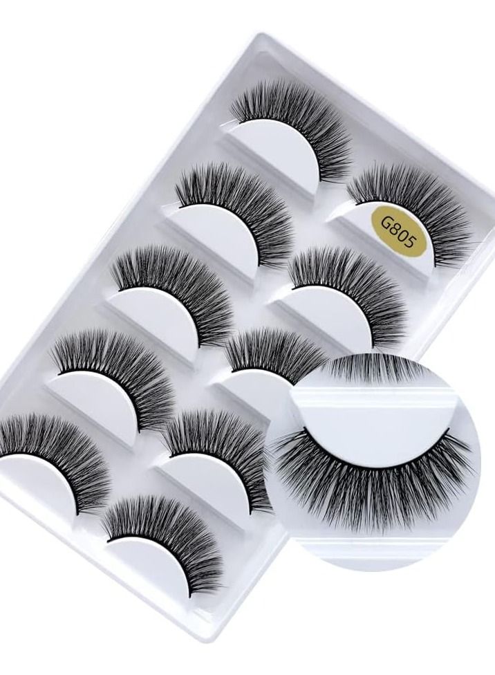 ORiTi False Eyelashes, 5 Pairs 3D Natural Fluffy Lashes, Hand-made Dramatic Thick Crossed Cluster Eye Lashes,Reusable Soft Long Lashes Pack for Makeup (G805) - Image 1