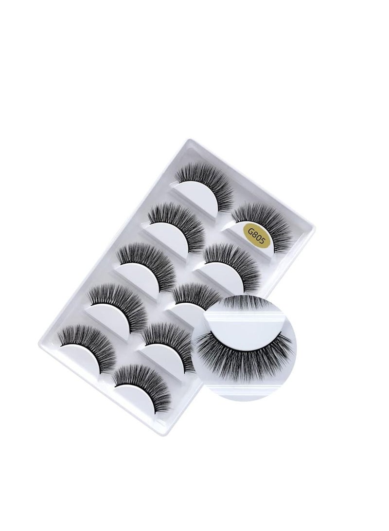 ORiTi False Eyelashes, 5 Pairs 3D Natural Fluffy Lashes, Hand-made Dramatic Thick Crossed Cluster Eye Lashes,Reusable Soft Long Lashes Pack for Makeup (G805) - Image 2
