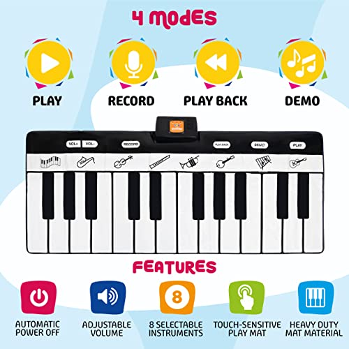 Play22 Floor Piano Mat for Toddlers - 71" Keyboard Playmat with Record, Playback, Demo, Play & Adjustable Vol. - Best Piano Gift for Boys & Girls - Image 4