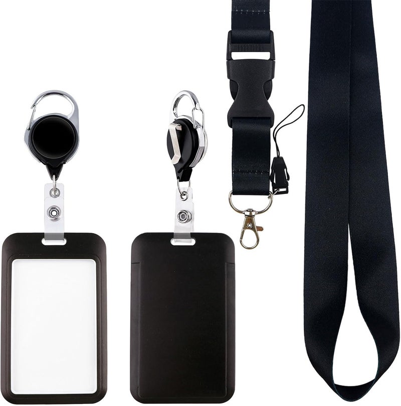 Black retractable removable lanyard sleeve (with name clip, adjustable), suitable for men, women and teachers - Image 1