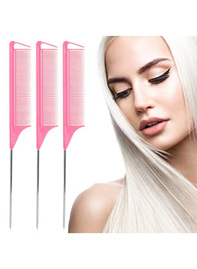 Kunihiko Rat Tail Combs Set 3 Pack Long Steel Pin Combs for Hair Stylists Parting and Teasing Great for All Hair Types Pink - Image 4