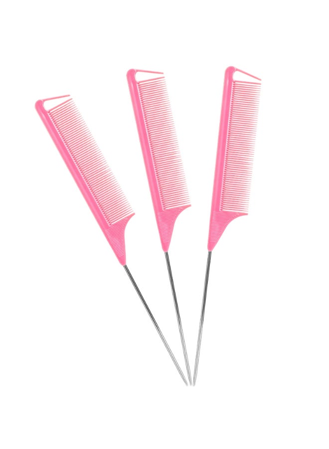 Kunihiko Rat Tail Combs Set 3 Pack Long Steel Pin Combs for Hair Stylists Parting and Teasing Great for All Hair Types Pink - Image 3