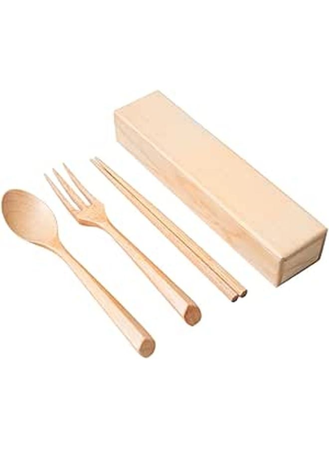 Portable Beech Wood Flatware Set with Chopsticks Spoon Fork and Travel Case - Image 1