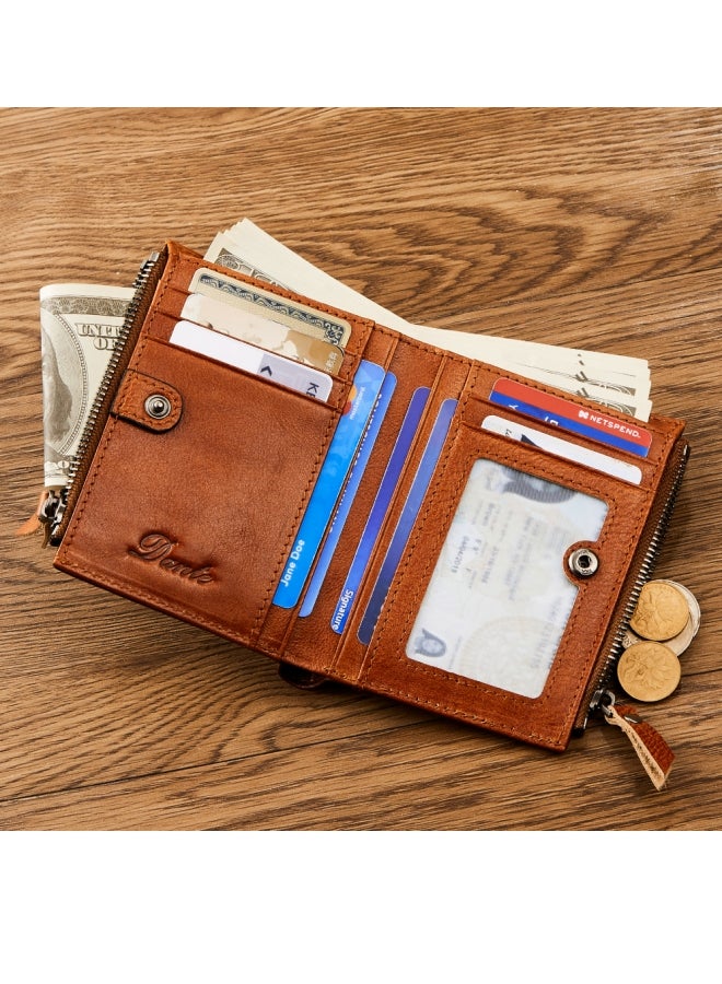 دانتي محفظة بطاقات الائتمان RFID المضادة للسرقة من جلد البقر، محفظة للسائقين بسحاب للعملات المعدنية باللون البني - Image 5