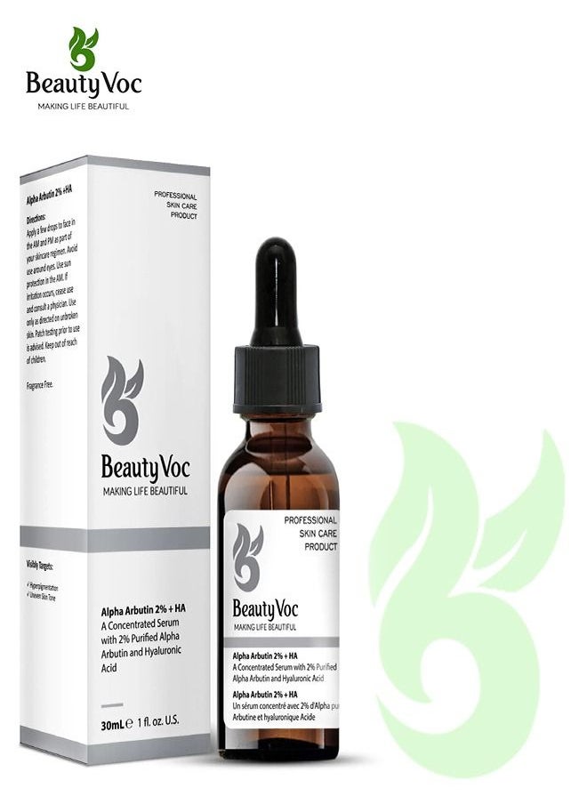 BEAUTY VOC Alpha Arbutin 2% + HA Serum for Brighter, Even-Toned Complexion Perfect for Culinary Delights and Skin Care, Nourishment and Healing, 30ml  - Image 1