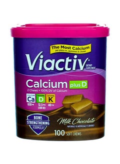 Viactiv Calcium Plus Vit D+K Soft Chews, Milk Chocolate,100 Ct (Quantity of 3)  - Image 1