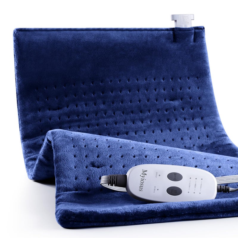 Myiosus Massaging Weighted Heating Pad For Back Pain Relief Heating Pads For Neck  Shoulder Cramp Portable Heated Pad With 3 Heat Settings & 6 Massage 18 Relaxing Combinations Auto Off 20""*24"" Dark Blue - Image 1
