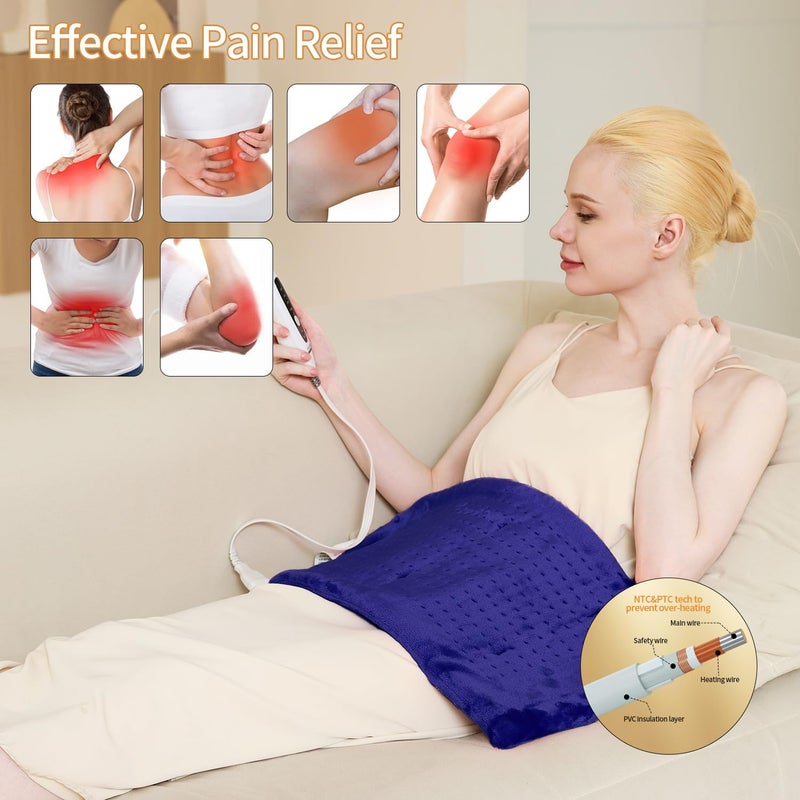 Myiosus Massaging Weighted Heating Pad For Back Pain Relief Heating Pads For Neck  Shoulder Cramp Portable Heated Pad With 3 Heat Settings & 6 Massage 18 Relaxing Combinations Auto Off 20""*24"" Dark Blue - Image 3