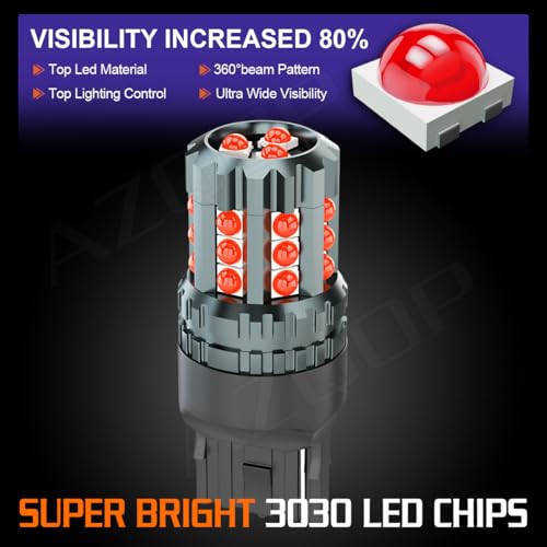 AZQOP 7444 LED Brake/Tail Light Bulbs For Chevy Silverado 1500 2500 3500 2015 2016 2017 2018 2019 2020 2021 2022, 300% Brightness, Brilliant Red, 7440R 7443R Taillight, Plug and Play, Waterproof, Pack of 4 - Image 3