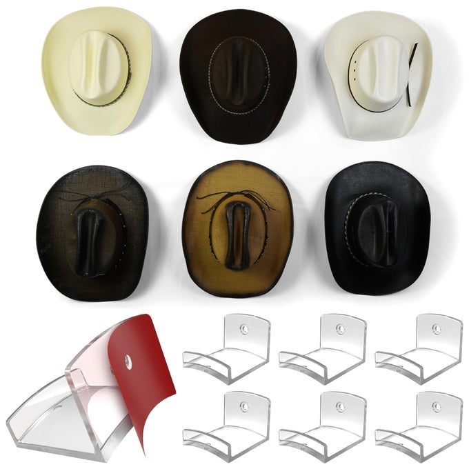 ADHESIVE HAT HOOKS FOR WALL 6PACK COWBOY HAT RACK WIDE BRIM HAT ORGANIZER STRONG HOLD HAT HANGERS FOR WALL CLEAR