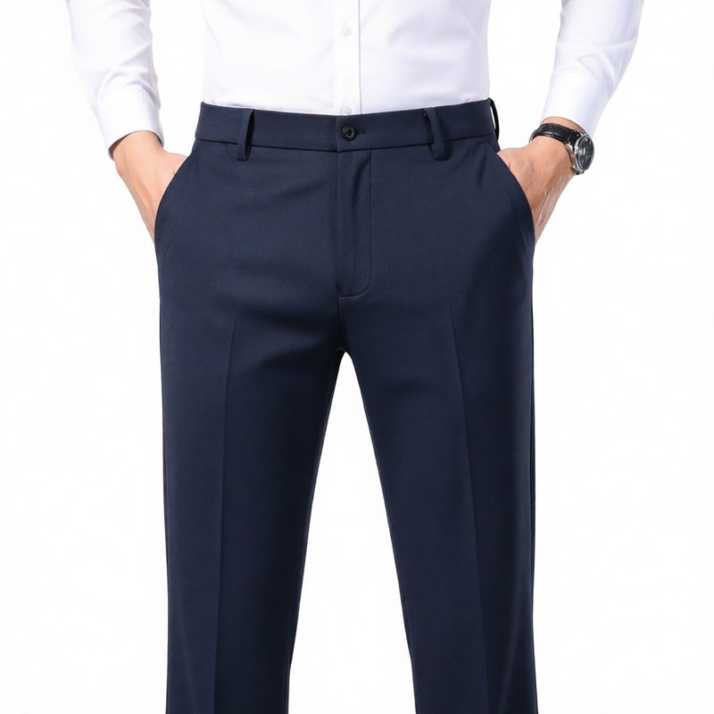 Men's Stretch Wrinkle-Resistant Casual Trousers Straight Leg Loose Fit Thin Long Pants