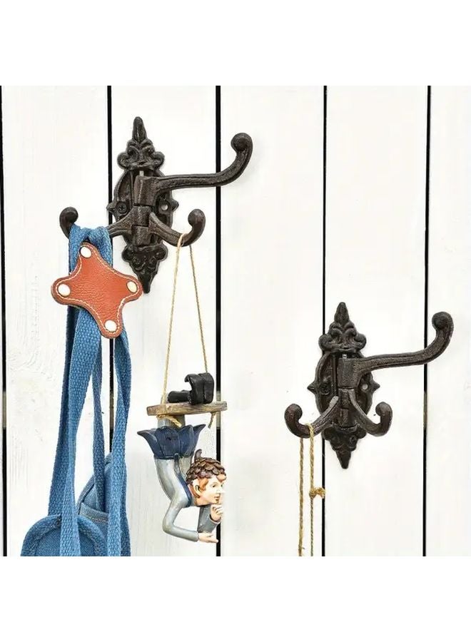 4pcs Heavy Duty Cast Iron Wall Hooks Vintage Swivel Wall Mounted Hangers For Towels Coats Hats Bags - Image 5