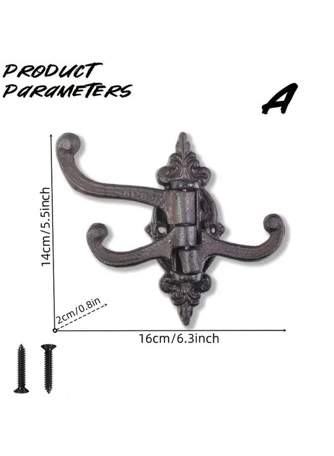 4pcs Heavy Duty Cast Iron Wall Hooks Vintage Swivel Wall Mounted Hangers For Towels Coats Hats Bags - Image 3