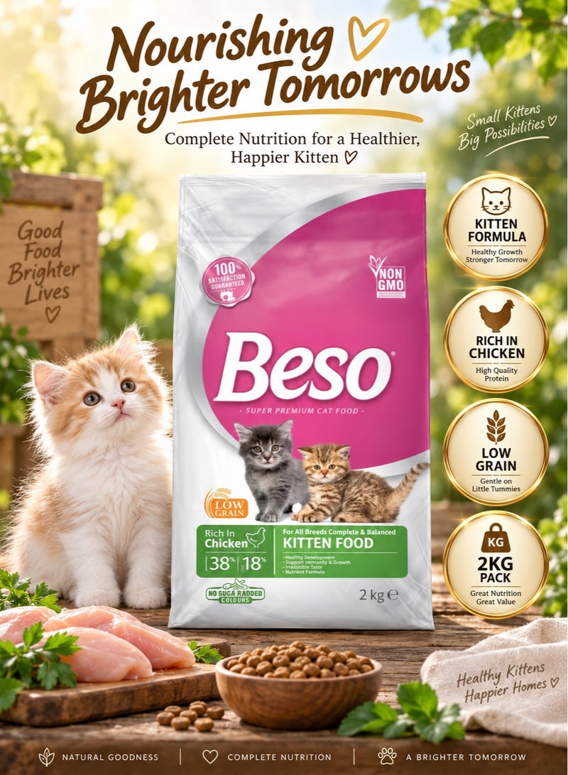 Dry Cat Food, Beso Super Premium Dry Kitten Food with Chicken, 2 kg