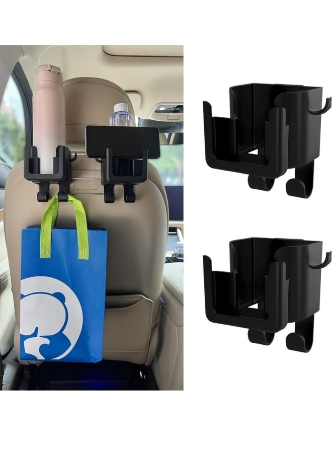 2-Piece New Multifunctional Car Seat Hooks with Phone Holder & Cup Holder - Universal Headrest Hook for Bags, Purses, Car Storage Organizer - Vehicle Accessories for Travel, Road Trips - Image 1
