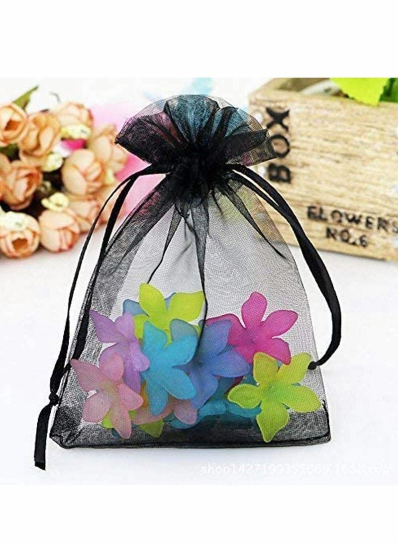 Excefore - 100pcs Black Organza Jewellery Bags with Drawstring  Little Gift Pouches Candy for Party Favor Holiday Jewelry - Image 1