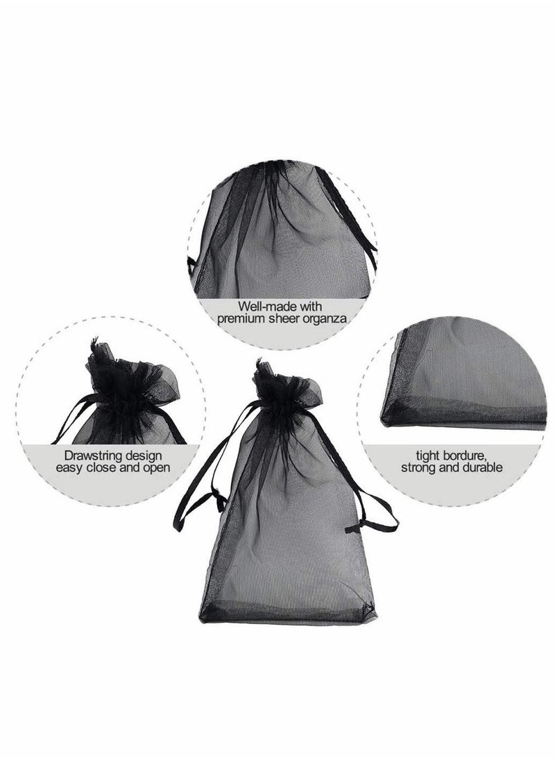 Excefore - 100pcs Black Organza Jewellery Bags with Drawstring  Little Gift Pouches Candy for Party Favor Holiday Jewelry - Image 1