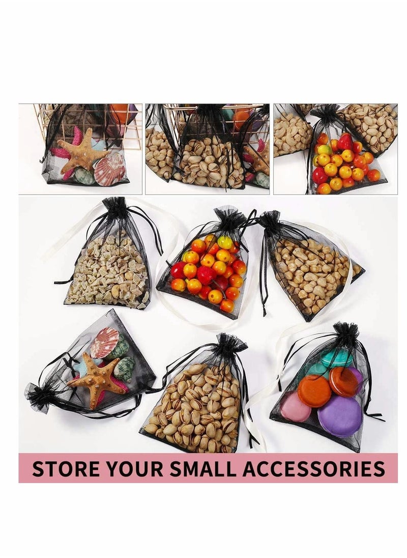 Excefore - 100pcs Black Organza Jewellery Bags with Drawstring  Little Gift Pouches Candy for Party Favor Holiday Jewelry - Image 1