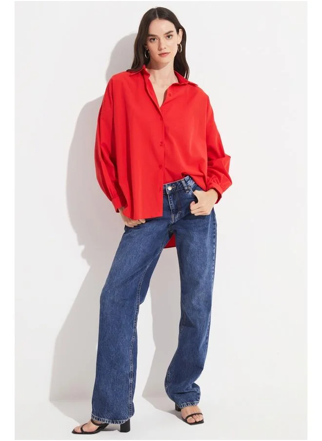 JUNE June Women Boyfriend/Wide Fit Cotton Woven Shirt Red